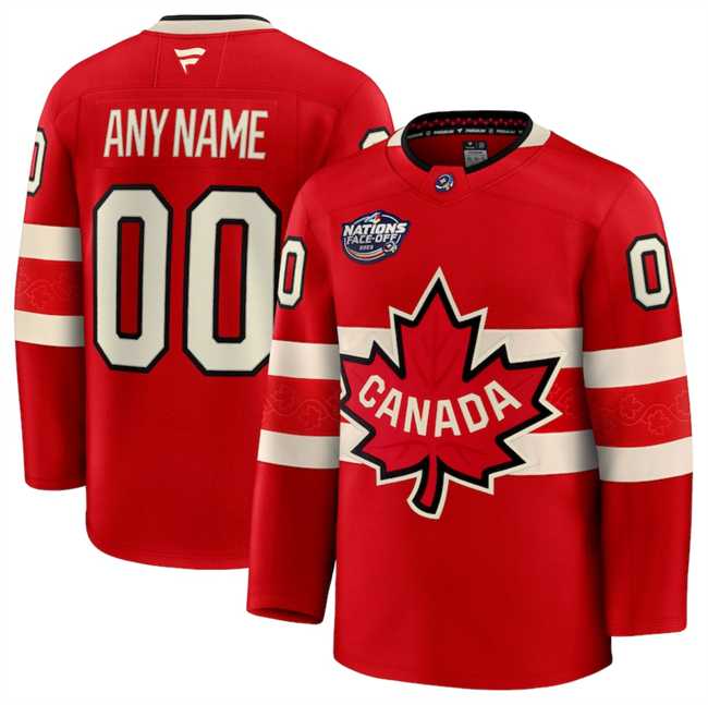 Mens Canada Active Player Custom Red 2025 4 Nations Face-Off Premium Stitched Jersey